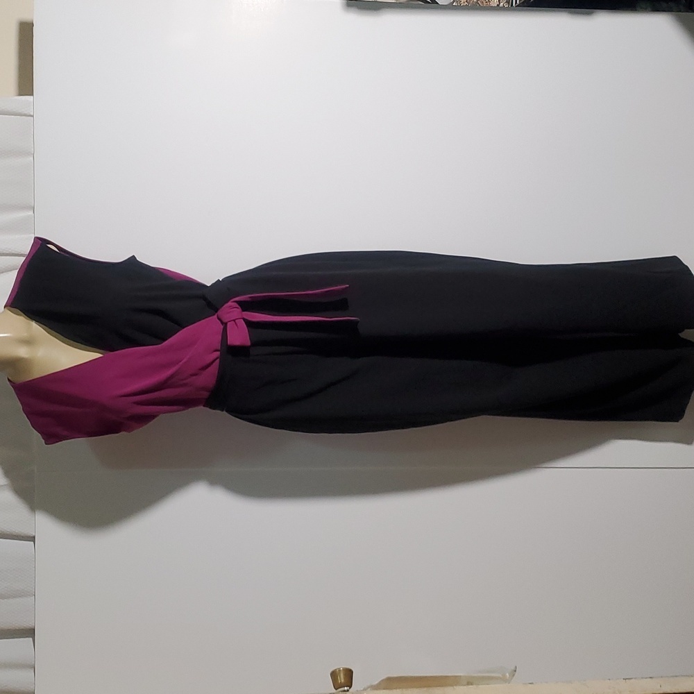 Sandra Darren Color Block Crepe Jumpsuit Hot Pink… - image 2